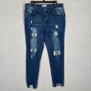 Misslook Jeans Womens XL Distressed Holes Thrashed Shark Bite Faded Ripped